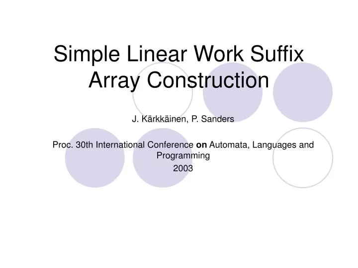 simple linear work suffix array construction