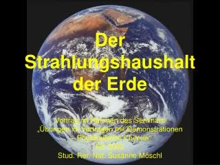 der strahlungshaushalt der erde