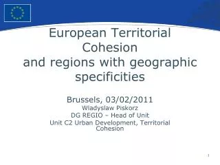 European Territorial Cohesion and regions with geographic specificities