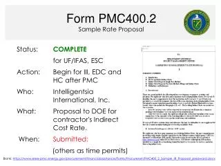 Form PMC400.2 Sample Rate Proposal