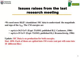 Issues raises from the last research meeting