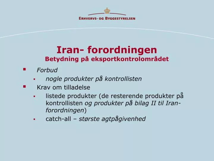 iran forordningen betydning p eksportkontrolomr det