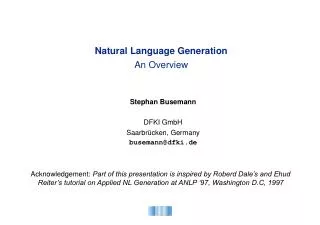 Natural Language Generation An Overview