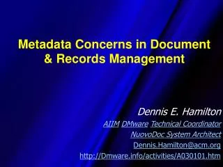 Metadata Concerns in Document &amp; Records Management