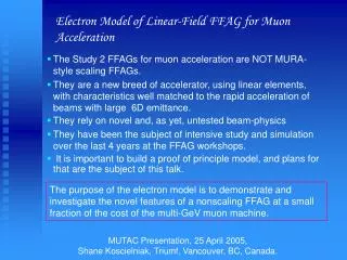 Electron Model of Linear-Field FFAG for Muon Acceleration