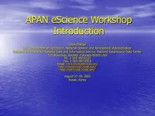 APAN eScience Workshop Introduction