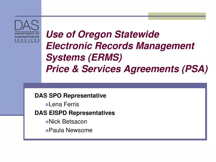 use of oregon statewide electronic records management systems erms price services agreements psa
