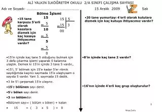 ALİ YALKIN İLKÖĞRETİM OKULU 2/A SINIFI ÇALIŞMA SAYFASI
