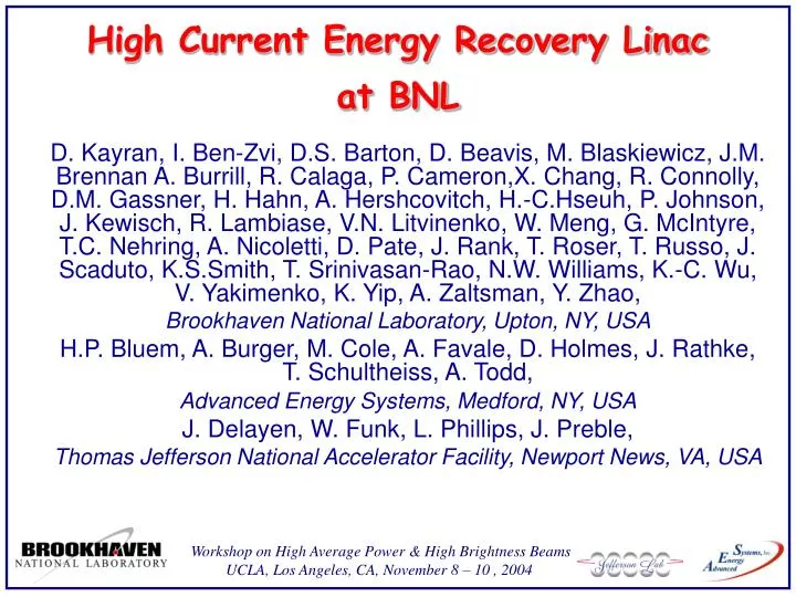 high current energy recovery linac at bnl