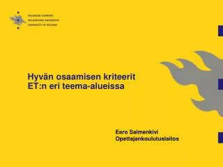 hyv n osaamisen kriteerit et n eri teema alueissa