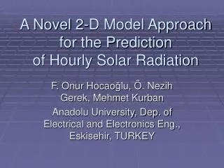 A Novel 2-D Model Approach for the Prediction of Hourly Solar Radiation