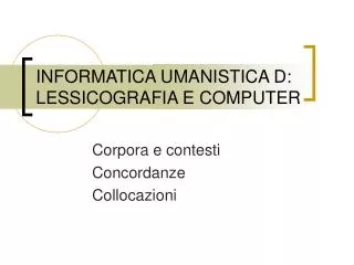 informatica umanistica d lessicografia e computer