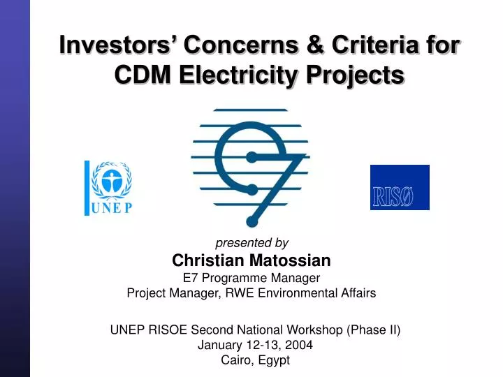 investors concerns criteria for cdm electricity projects