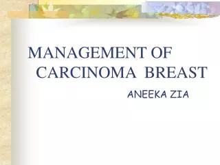 MANAGEMENT OF CARCINOMA BREAST ANEEKA ZIA