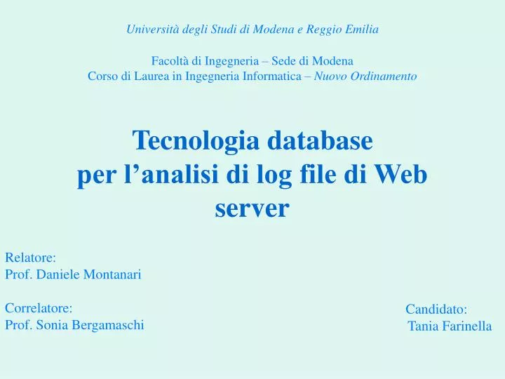 tecnologia database per l analisi di log file di web server