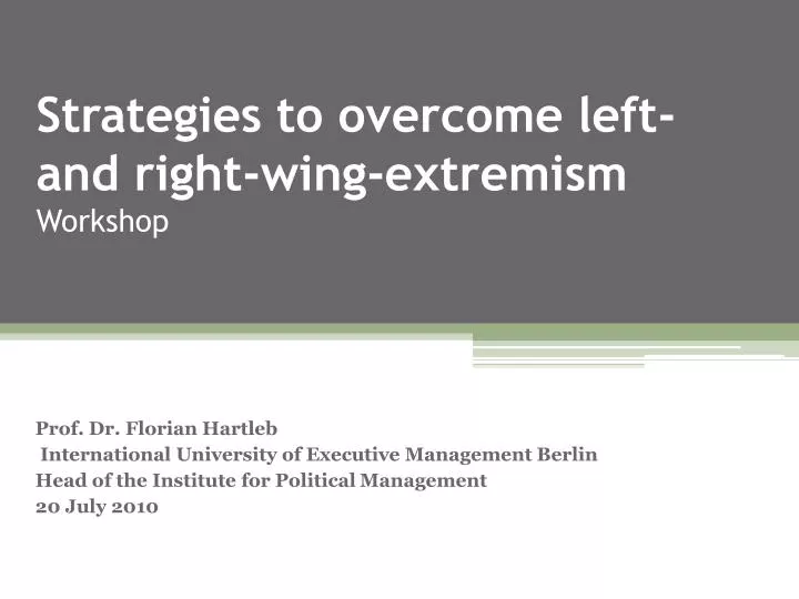 strategies to overcome left and right wing extremism workshop