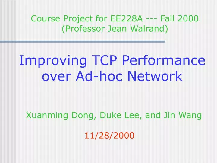 improving tcp performance over ad hoc network