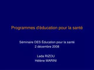 programmes d ducation pour la sant