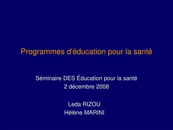 programmes d ducation pour la sant