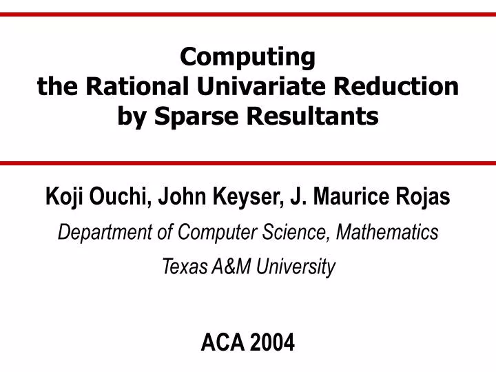 computing the rational univariate reduction by sparse resultants