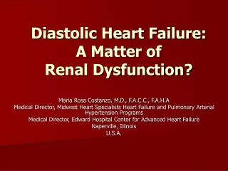 Diastolic Heart Failure: A Matter of Renal Dysfunction?