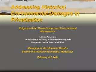 Addressing Historical Environmental Damages in Privatization