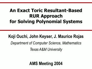An Exact Toric Resultant-Based RUR Approach for Solving Polynomial Systems