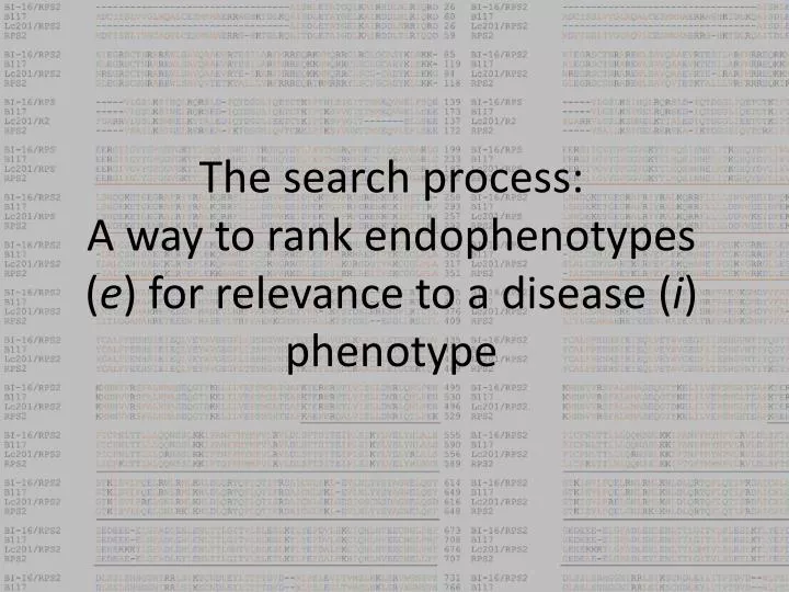 the search process a way to rank endophenotypes e for relevance to a disease i phenotype