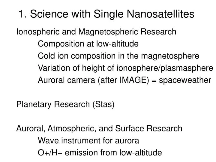 1 science with single nanosatellites