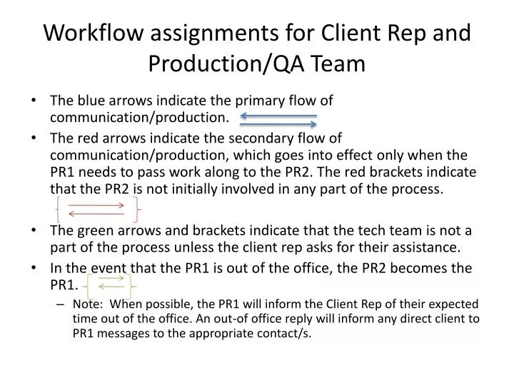 workflow assignments for client rep and production qa team