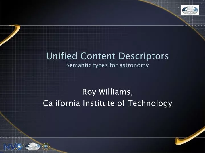 unified content descriptors semantic types for astronomy