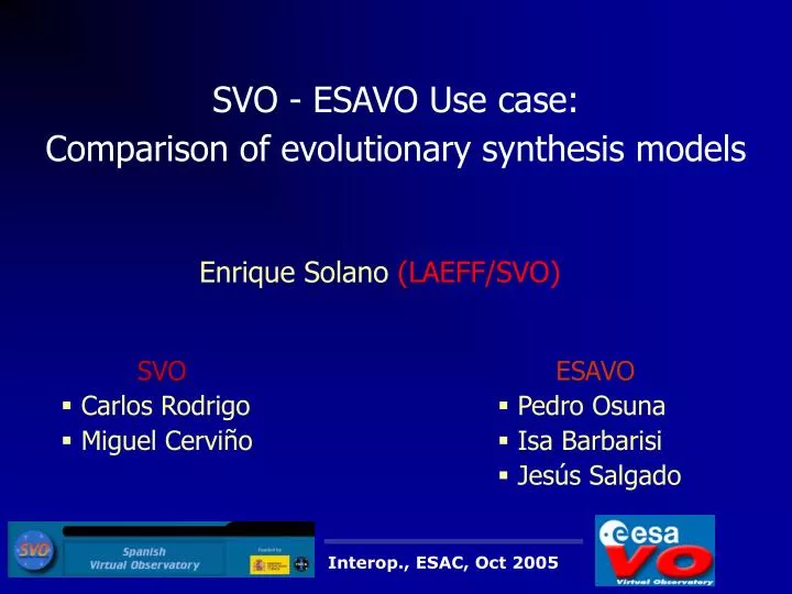 svo esavo use case comparison of evolutionary synthesis models