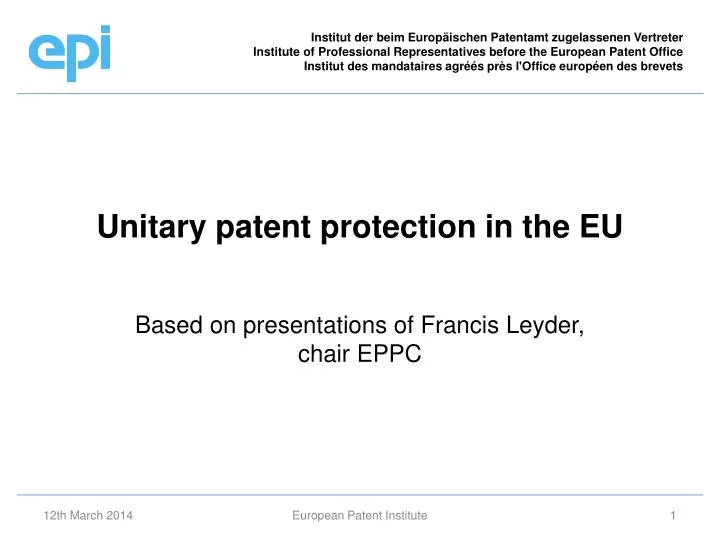 unitary patent protection in the eu