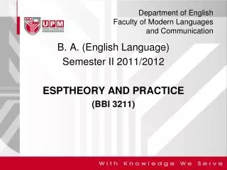 Department of English Faculty of Modern Languages and Communication