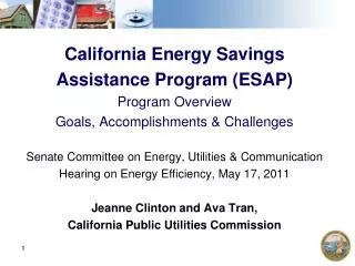 California Energy Savings Assistance Program (ESAP) Program Overview