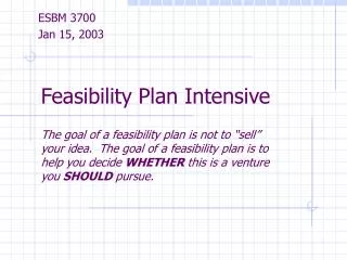 Feasibility Plan Intensive