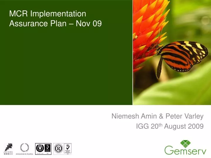 mcr implementation assurance plan nov 09