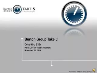 Burton Group Take 5! Debunking ESBs Peter Lacey, Senior Consultant November 10, 2006
