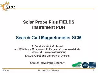 Solar Probe Plus FIELDS Instrument PDR Search Coil Magnetometer SCM