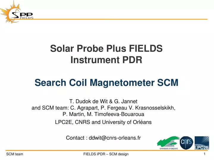 PPT - Solar Probe Plus FIELDS Instrument PDR Search Coil