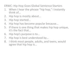 ERWC: Hip Hop Goes Global Sentence Starters