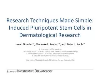 Research Techniques Made Simple: Induced Pluripotent Stem Cells in Dermatological Research