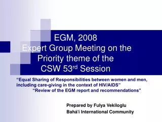 EGM, 2008 Expert Group Meeting on the Priority theme of the CSW 53 rd Session