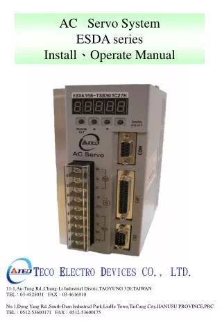 AC Servo System ESDA series Install ? Operate Manual