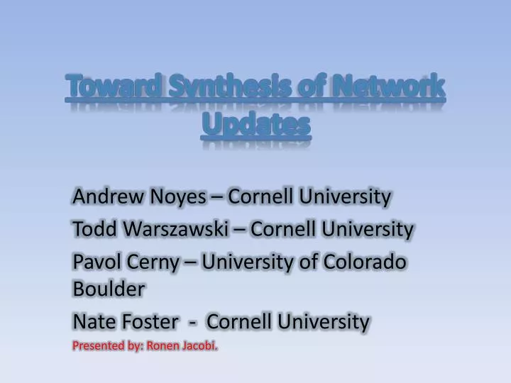 toward synthesis of network updates