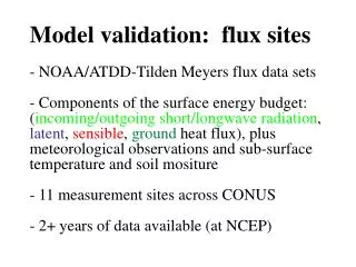 Model validation: flux sites
