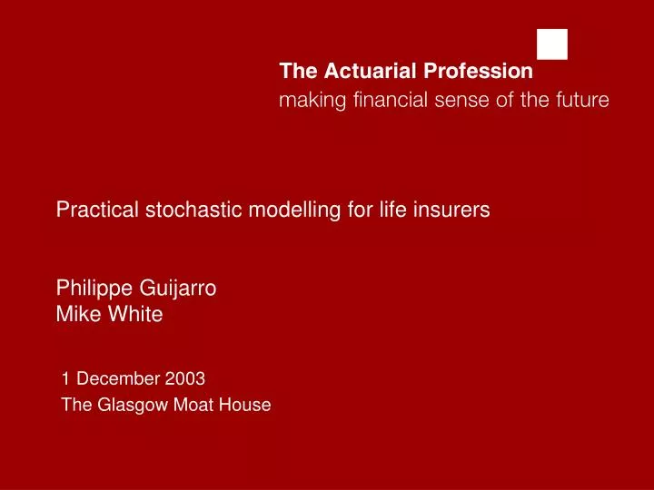 practical stochastic modelling for life insurers philippe guijarro mike white