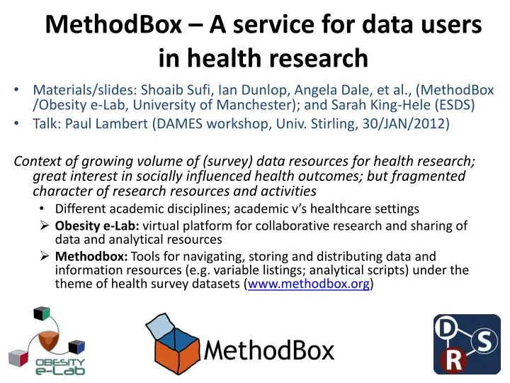 methodbox a service for data users in health research