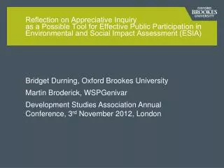 Bridget Durning, Oxford Brookes University Martin Broderick, WSPGenivar