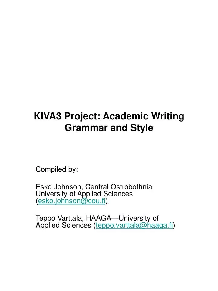kiva3 project academic writing grammar and style